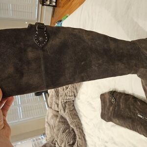 Dark Suede Knee-High Boots